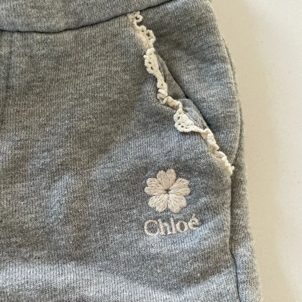NWT Chloe Kids Melange Cotton Track Pants Lace Trim‎ Sweatpants 9M